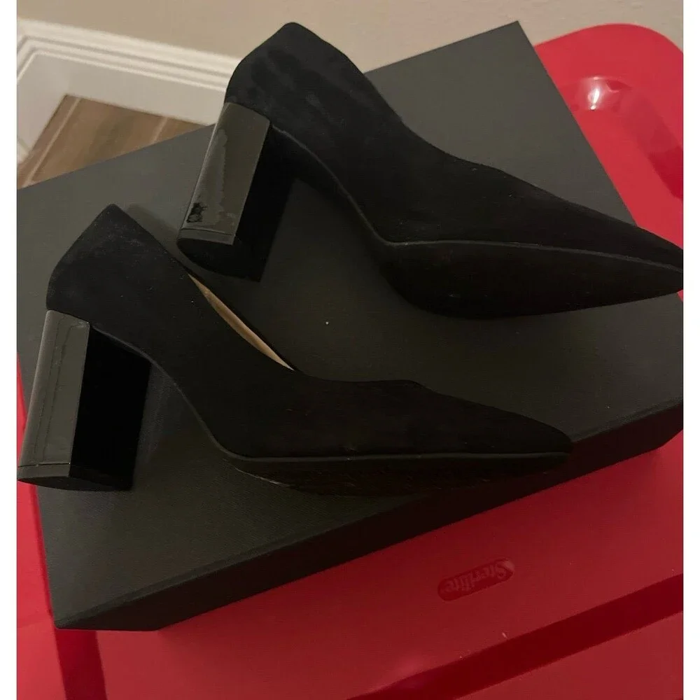 H&M Black Suede Chunky Heel Shoes
